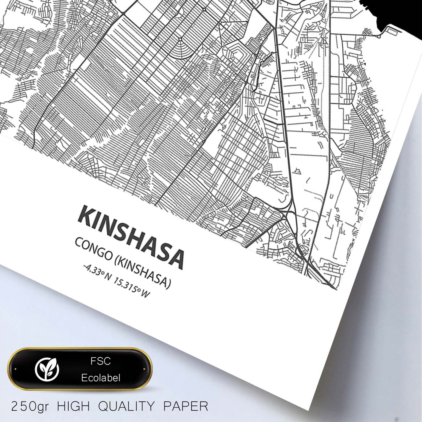 Poster con mapa de Kinshasa - Congo. Láminas de ciudades de África con mares y ríos en color negro.-Artwork-Nacnic-Nacnic Estudio SL