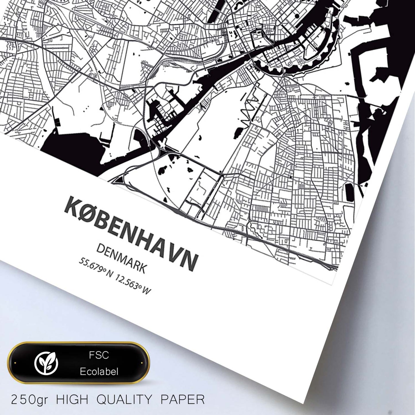 Poster con mapa de Kobenhavn - Dinamarca. Láminas de ciudades de Europa con mares y ríos en color negro.-Artwork-Nacnic-Nacnic Estudio SL