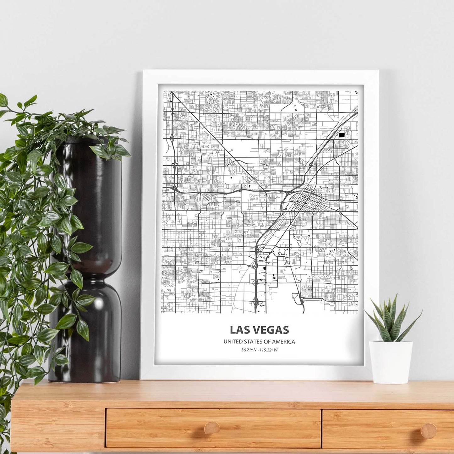 Poster con mapa de Las Vegas - USA. Láminas de ciudades de Estados Unidos con mares y ríos en color negro.-Artwork-Nacnic-Nacnic Estudio SL