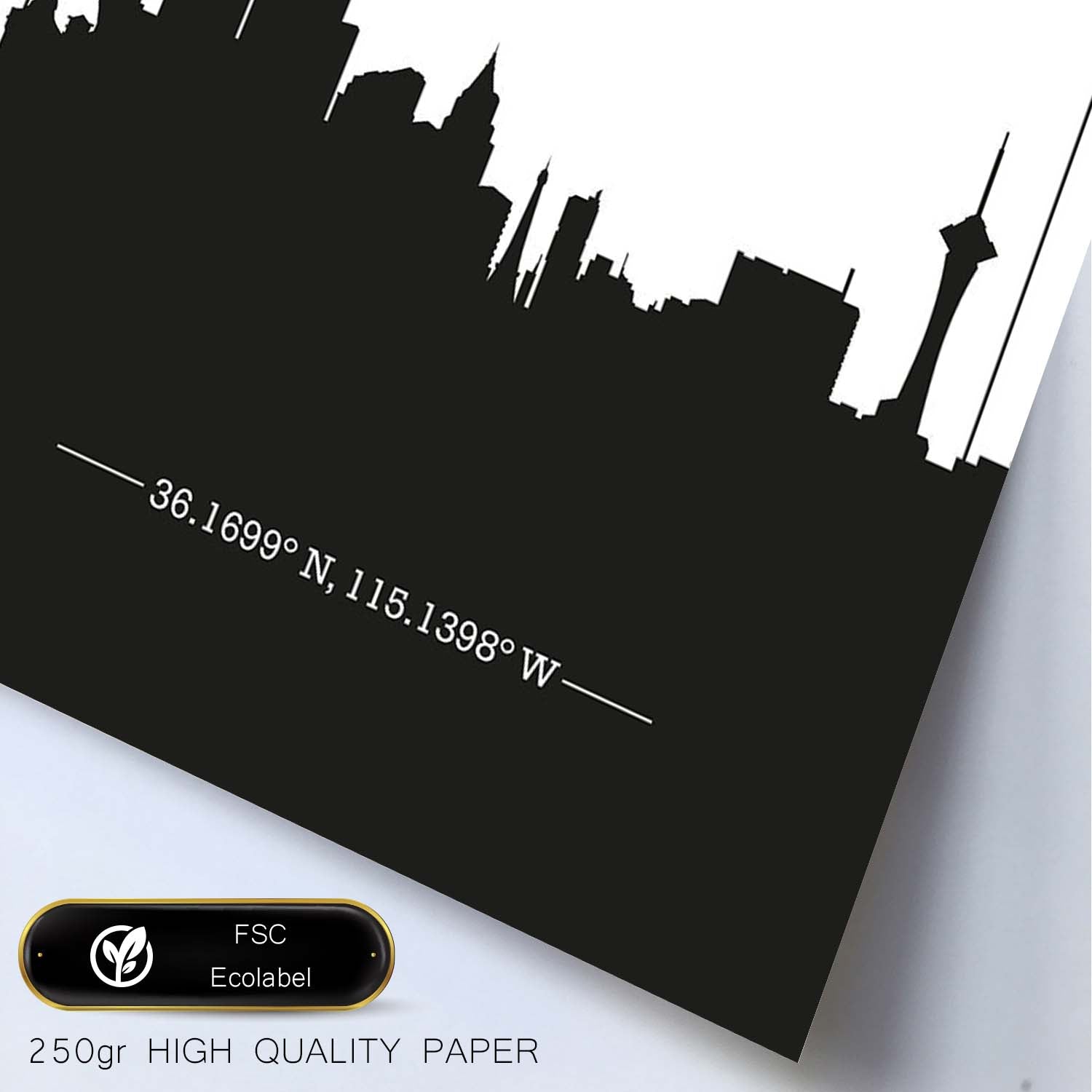 Poster con mapa de Lasvegas - USA. Láminas con Skyline de ciudades de Estados Unidos, Canada, Mexico con sombra negra.-Artwork-Nacnic-Nacnic Estudio SL