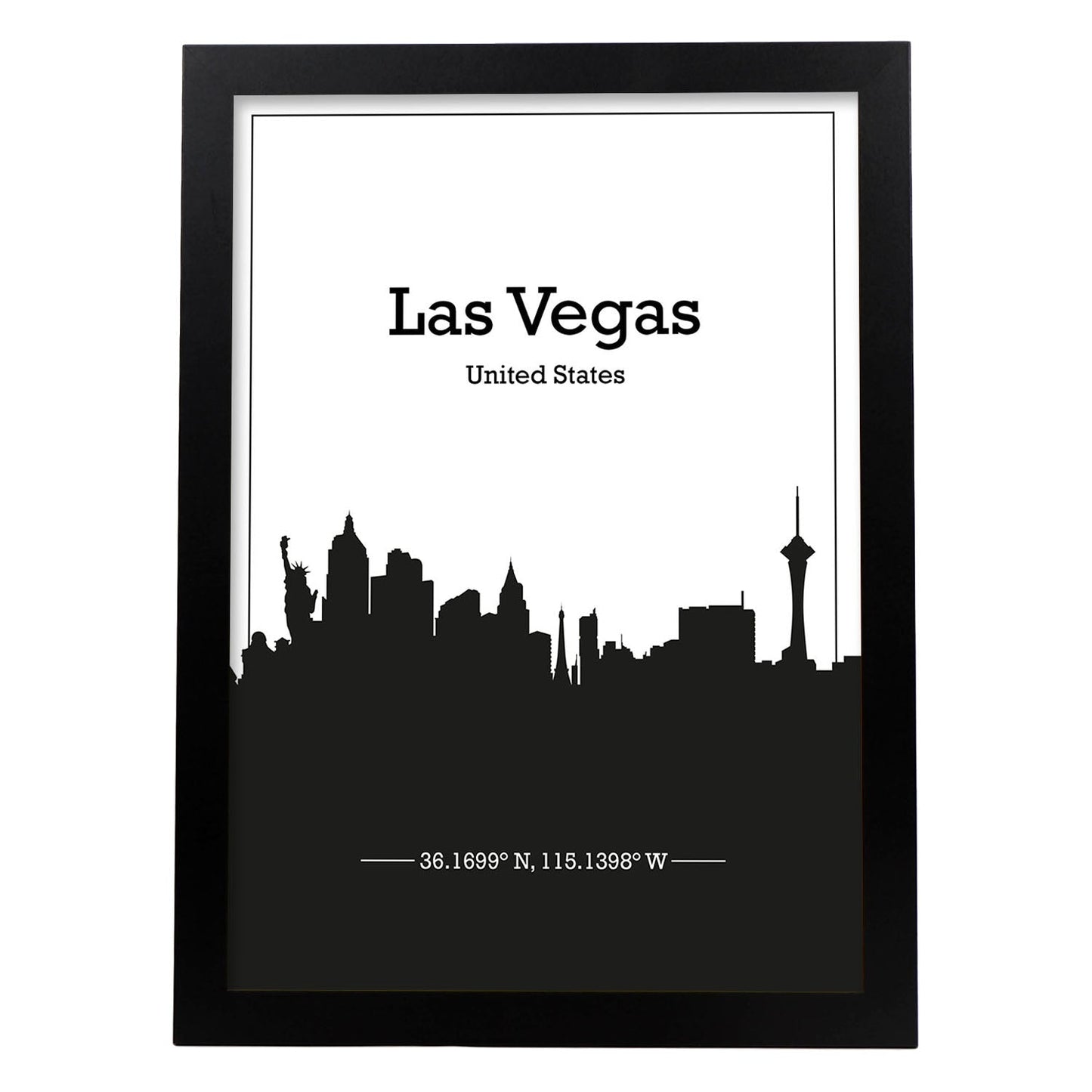Poster con mapa de Lasvegas - USA. Láminas con Skyline de ciudades de Estados Unidos, Canada, Mexico con sombra negra.-Artwork-Nacnic-A4-Marco Negro-Nacnic Estudio SL
