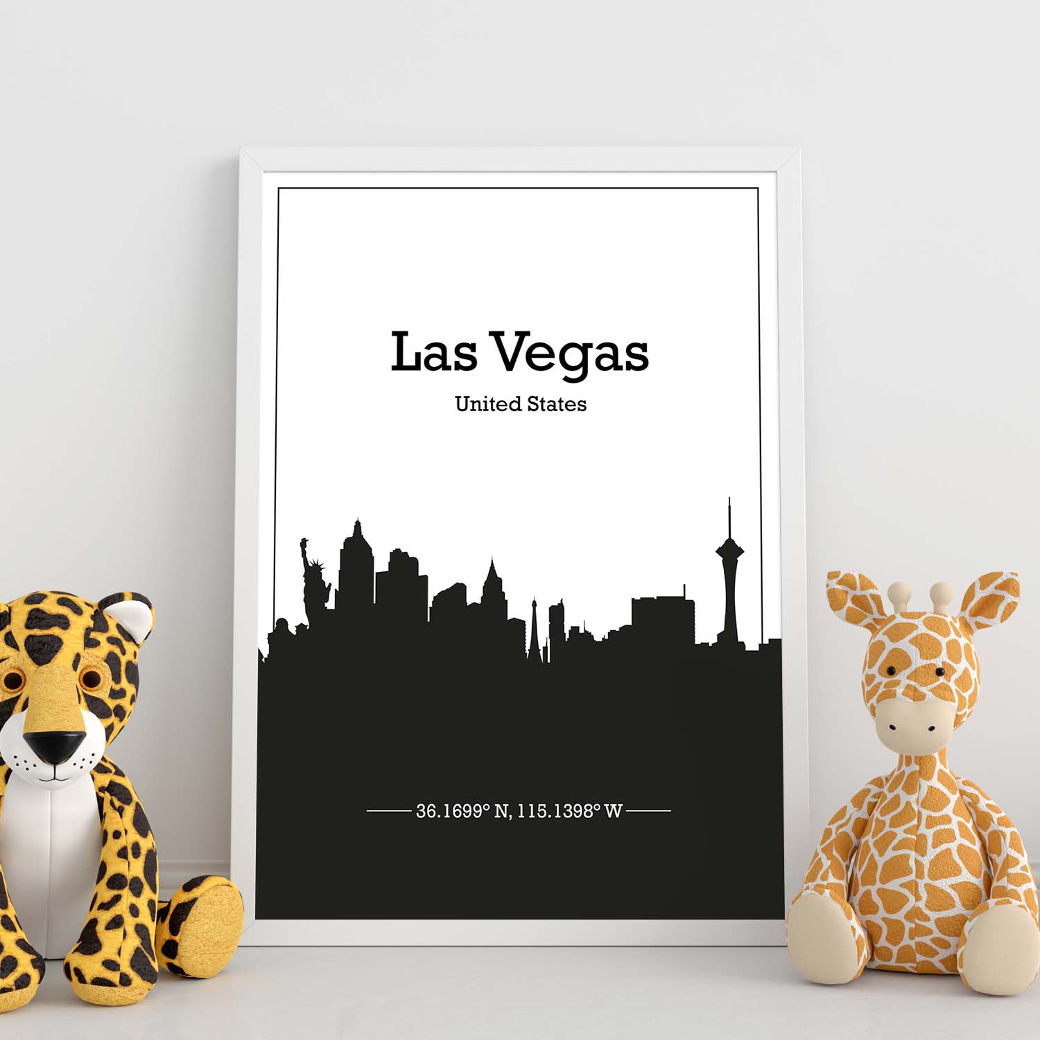 Poster con mapa de Lasvegas - USA. Láminas con Skyline de ciudades de Estados Unidos, Canada, Mexico con sombra negra.-Artwork-Nacnic-Nacnic Estudio SL