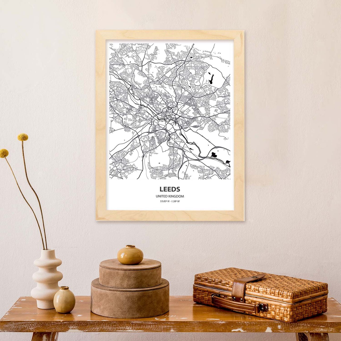 Poster con mapa de Leeds - Reino Unido. Láminas de ciudades de Reino Unido con mares y ríos en color negro.-Artwork-Nacnic-Nacnic Estudio SL