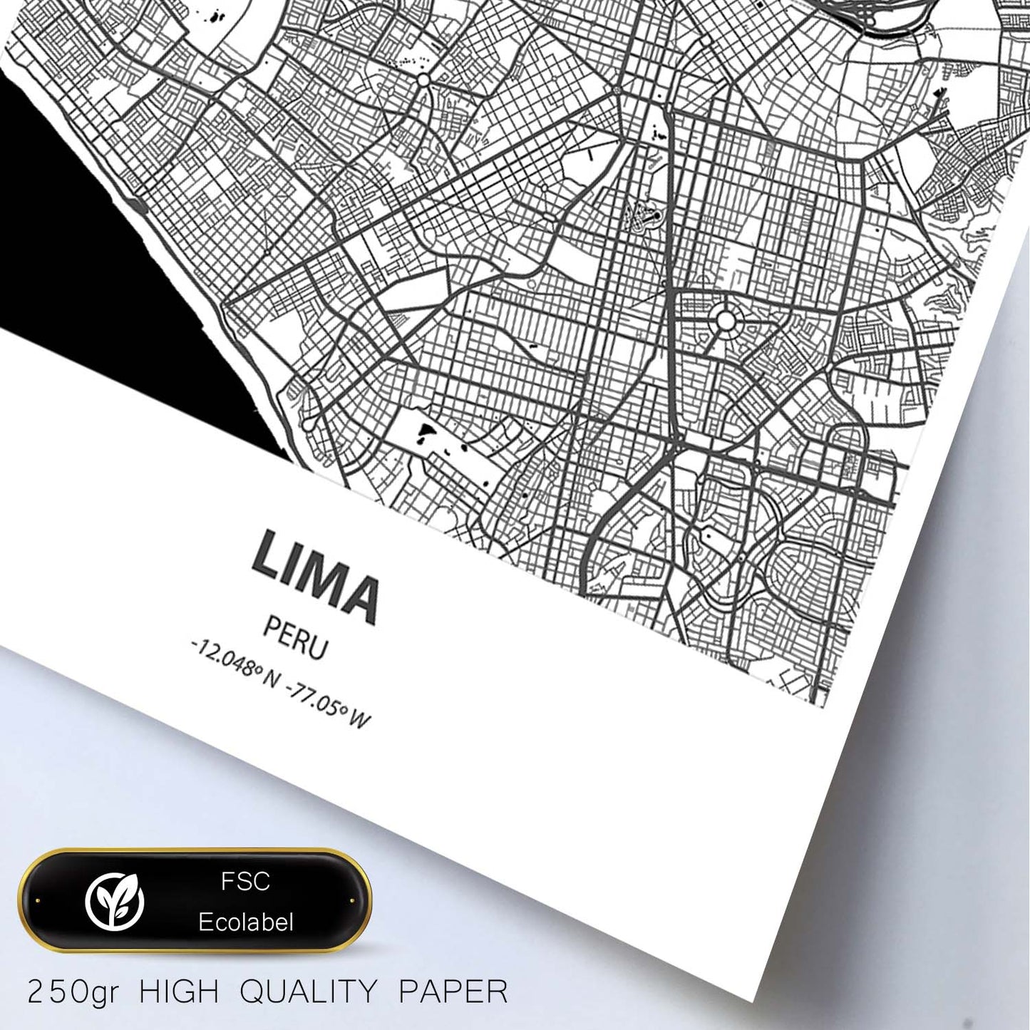 Poster con mapa de Lima - Peru. Láminas de ciudades de Latinoamérica con mares y ríos en color negro.-Artwork-Nacnic-Nacnic Estudio SL