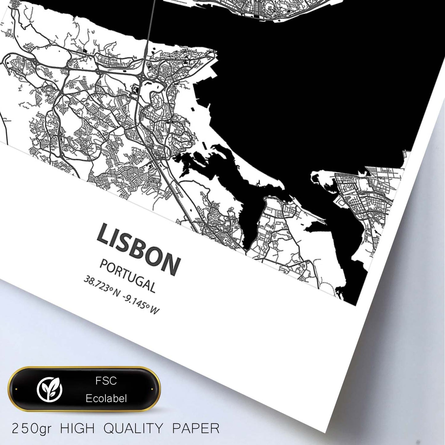 Poster con mapa de Lisbon - Portugal. Láminas de ciudades de España con mares y ríos en color negro.-Artwork-Nacnic-Nacnic Estudio SL