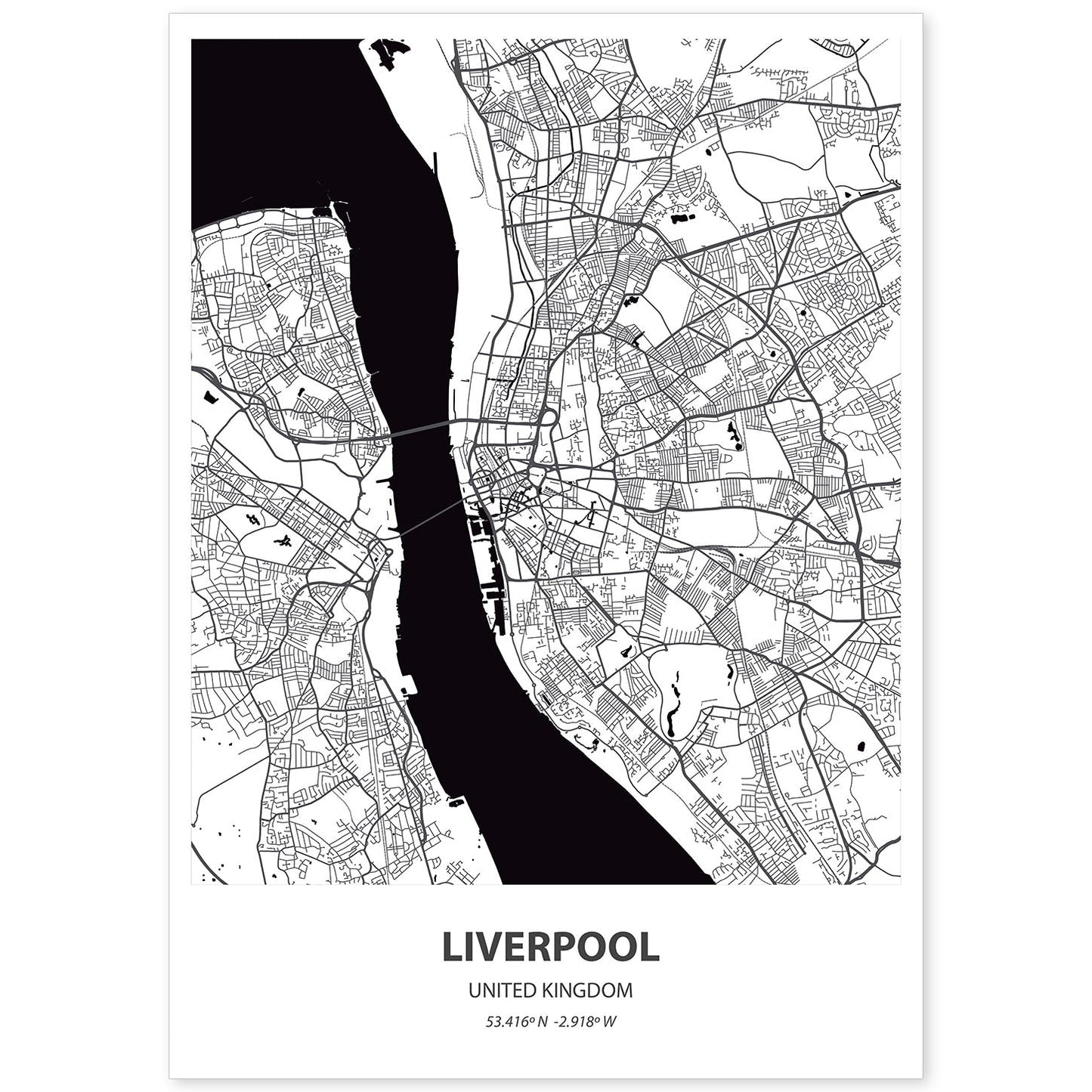 Poster con mapa de Liverpool - USA. Láminas de ciudades de Estados Unidos con mares y ríos en color negro.-Artwork-Nacnic-A4-Sin marco-Nacnic Estudio SL