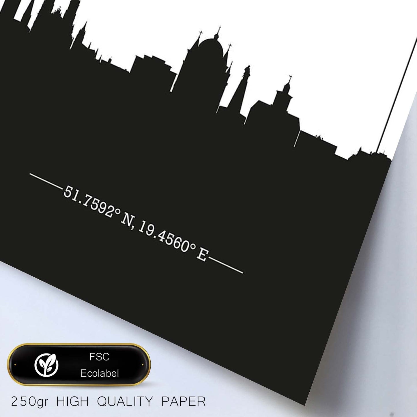 Poster con mapa de Lodz - Polonia. Láminas con Skyline de ciudades de Europa con sombra negra.-Artwork-Nacnic-Nacnic Estudio SL