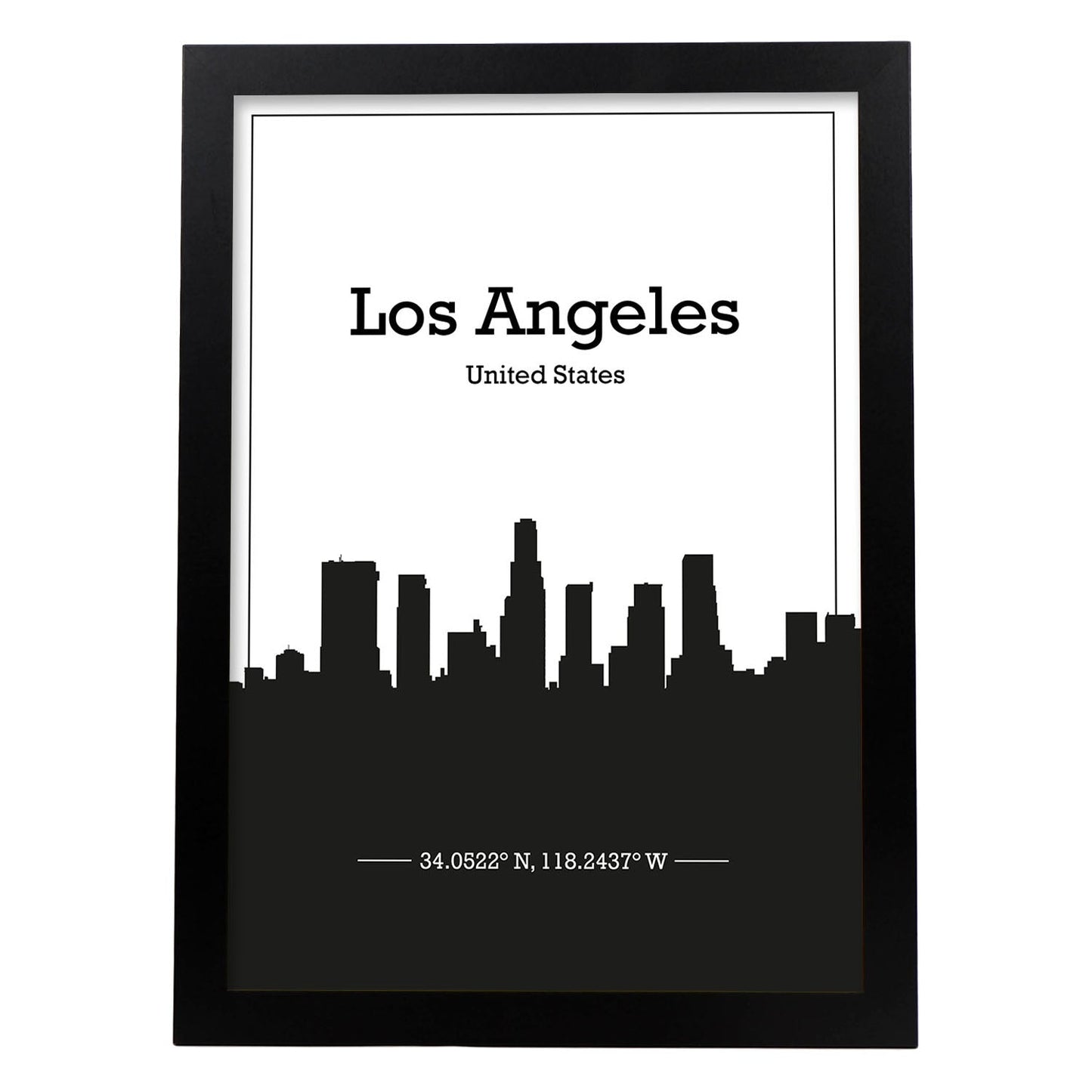 Poster con mapa de Losangeles - USA. Láminas con Skyline de ciudades de Estados Unidos, Canada, Mexico con sombra negra.-Artwork-Nacnic-A4-Marco Negro-Nacnic Estudio SL