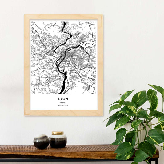 Poster con mapa de Lyon - Francia. Láminas de ciudades de Francia con mares y ríos en color negro.-Artwork-Nacnic-Nacnic Estudio SL