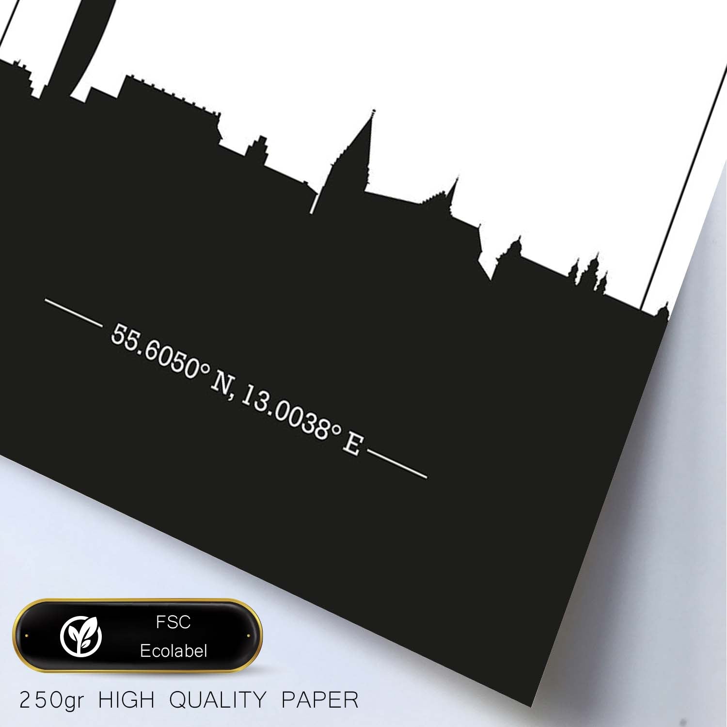 Poster con mapa de Malmo - Suecia. Láminas con Skyline de ciudades del norte de Europa con sombra negra.-Artwork-Nacnic-Nacnic Estudio SL