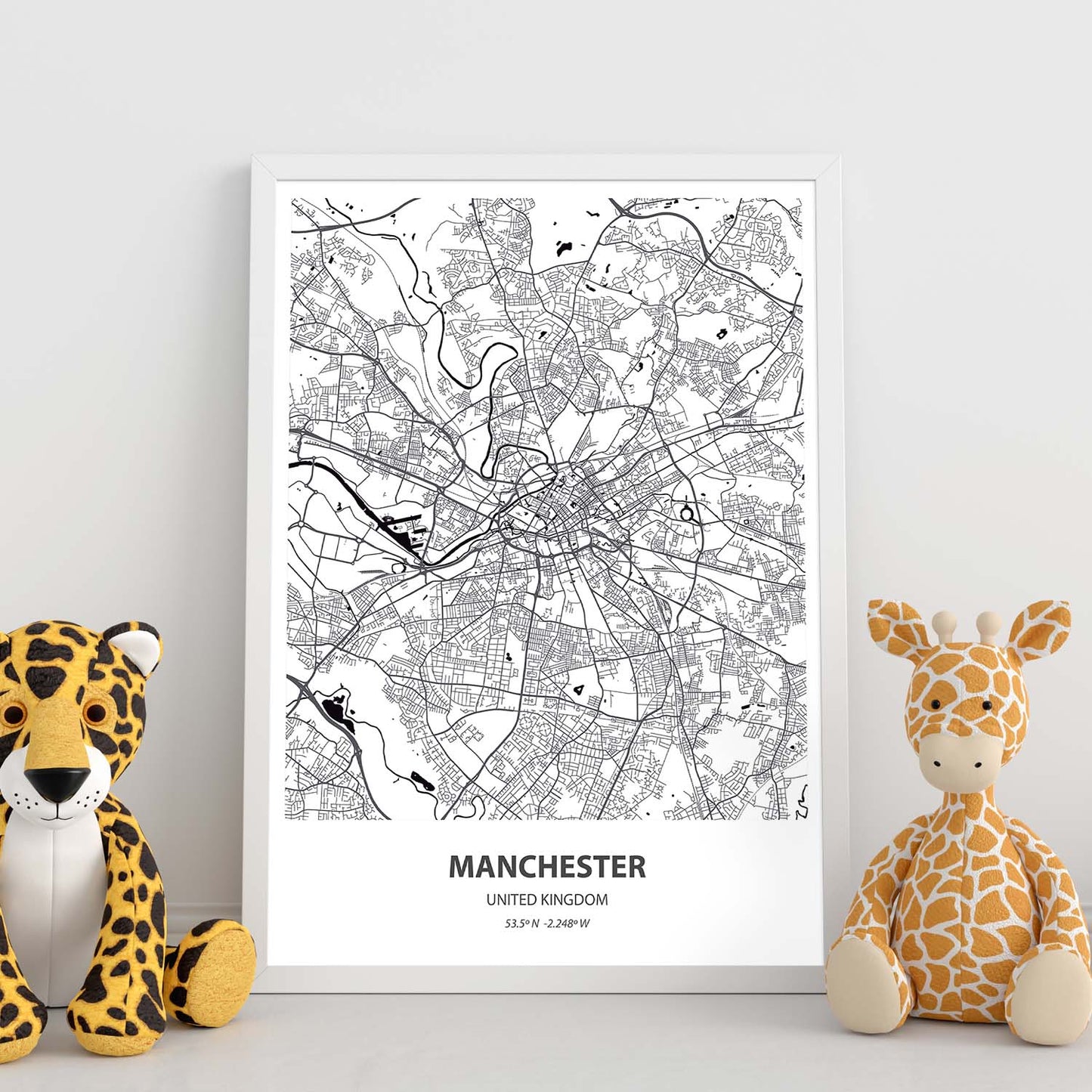 Poster con mapa de Manchester - Reino Unido. Láminas de ciudades de Reino Unido con mares y ríos en color negro.-Artwork-Nacnic-Nacnic Estudio SL