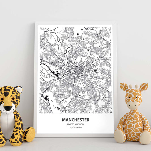 Poster con mapa de Manchester - Reino Unido. Láminas de ciudades de Reino Unido con mares y ríos en color negro.-Artwork-Nacnic-Nacnic Estudio SL