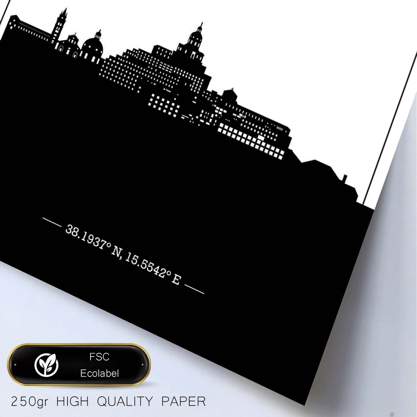 Poster con mapa de Messina - Italia. Láminas con Skyline de ciudades de Italia con sombra negra.-Artwork-Nacnic-Nacnic Estudio SL