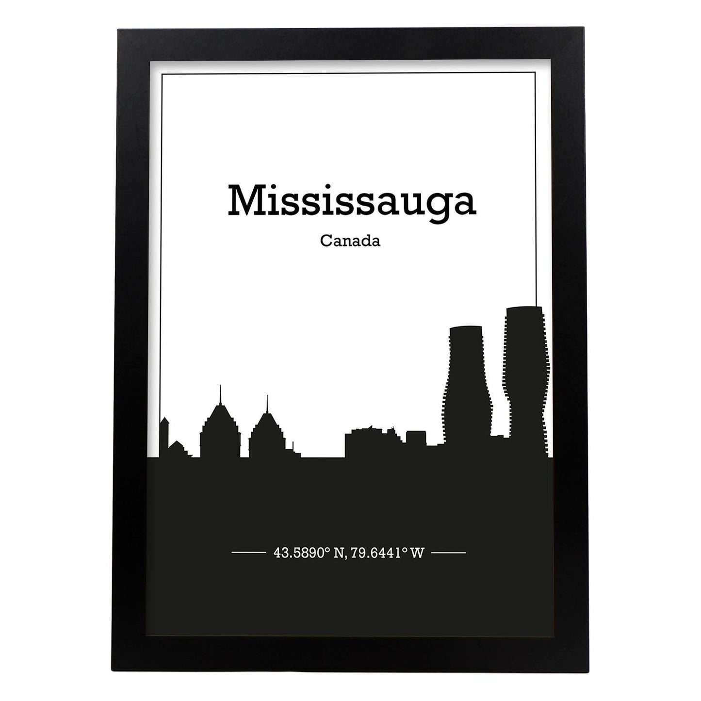 Poster con mapa de Mississauga - Canada. Láminas con Skyline de ciudades de Estados Unidos, Canada, Mexico con sombra negra.-Artwork-Nacnic-A3-Marco Negro-Nacnic Estudio SL