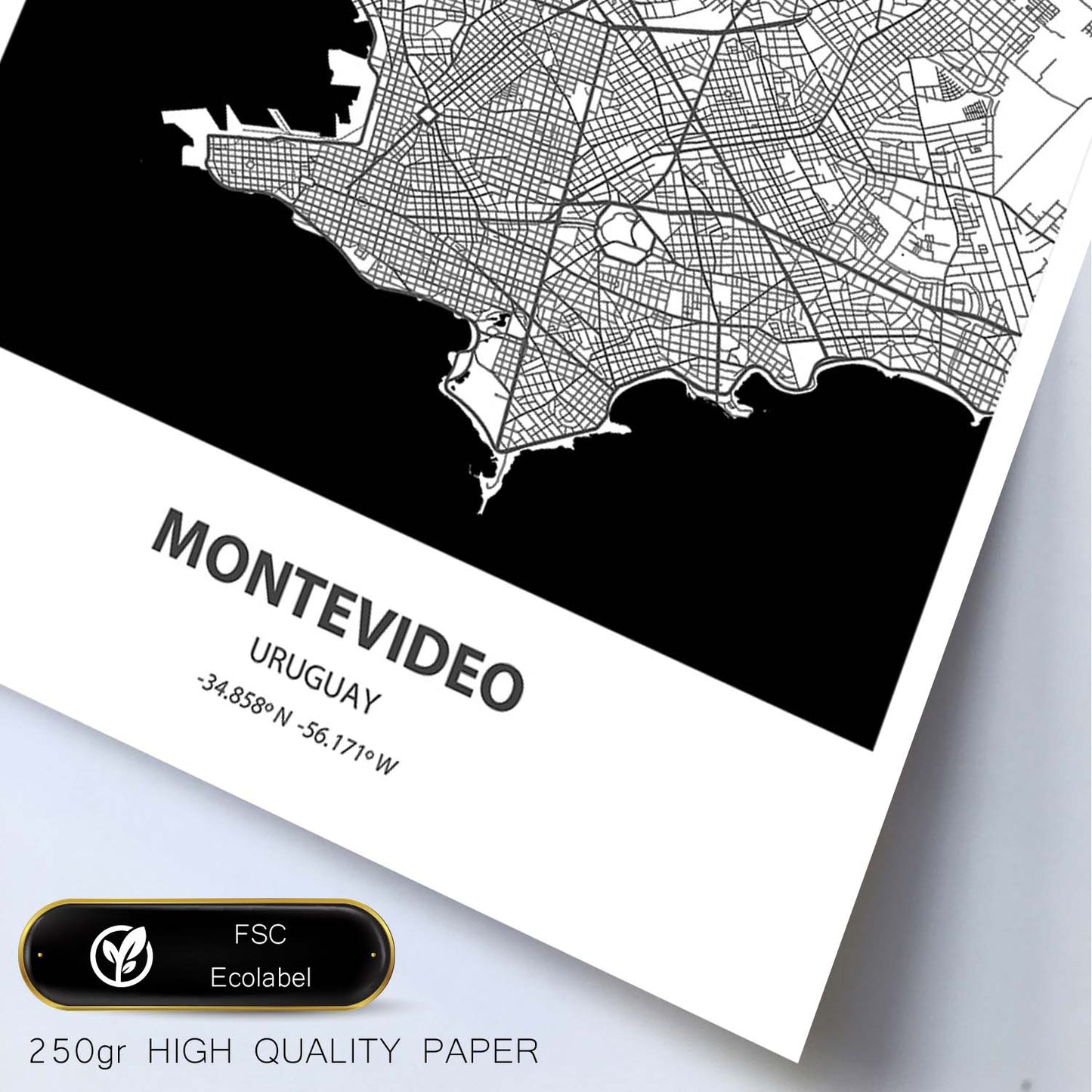 Poster con mapa de Montevideo - Canada. Láminas de ciudades de Estados Unidos con mares y ríos en color negro.-Artwork-Nacnic-Nacnic Estudio SL