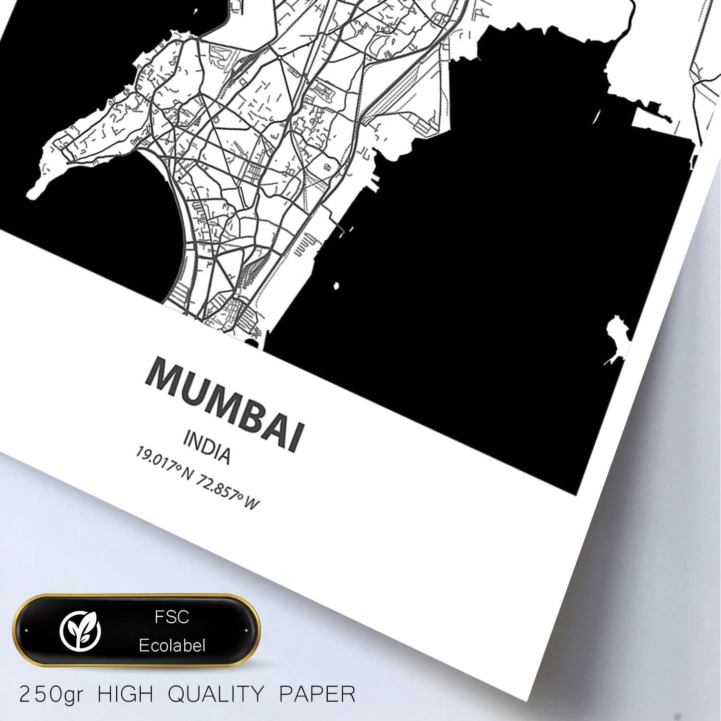 Poster con mapa de Mumbai - India. Láminas de ciudades de Asia con mares y ríos en color negro.-Artwork-Nacnic-Nacnic Estudio SL