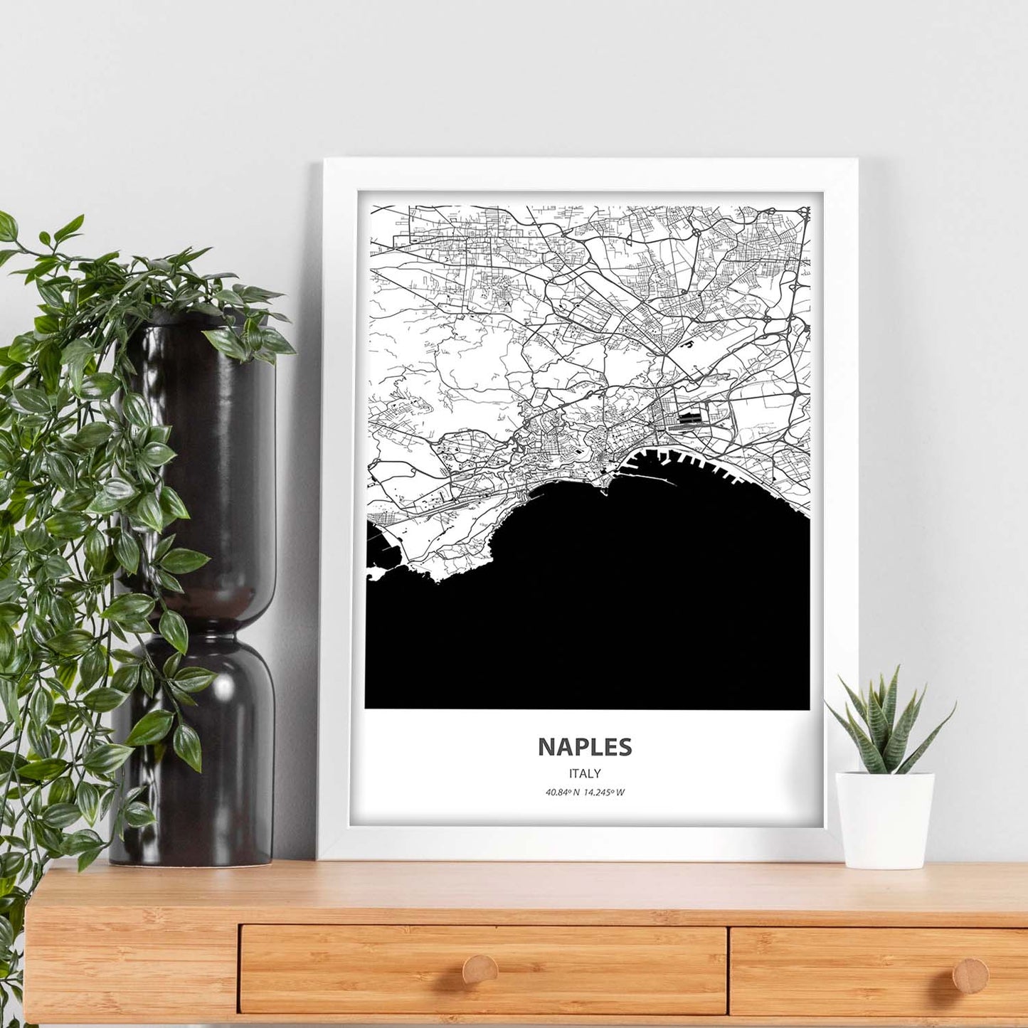 Poster con mapa de Naples - Italia. Láminas de ciudades de Italia con mares y ríos en color negro.-Artwork-Nacnic-Nacnic Estudio SL