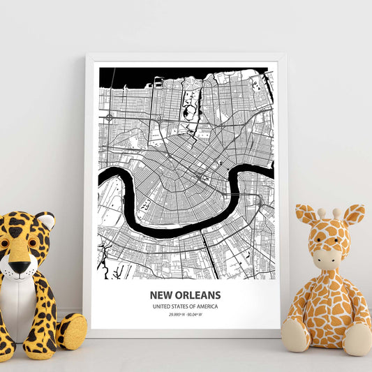 Poster con mapa de New Orleans - USA. Láminas de ciudades de Estados Unidos con mares y ríos en color negro.-Artwork-Nacnic-Nacnic Estudio SL