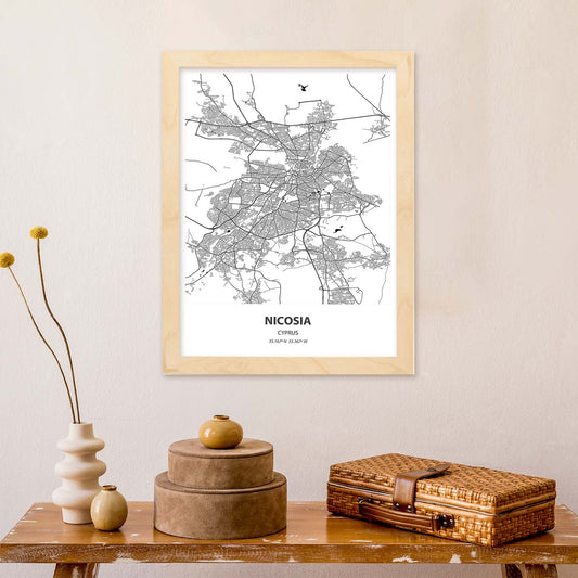 Poster con mapa de Nicosia - Chipre. Láminas de ciudades de Europa con mares y ríos en color negro.-Artwork-Nacnic-Nacnic Estudio SL