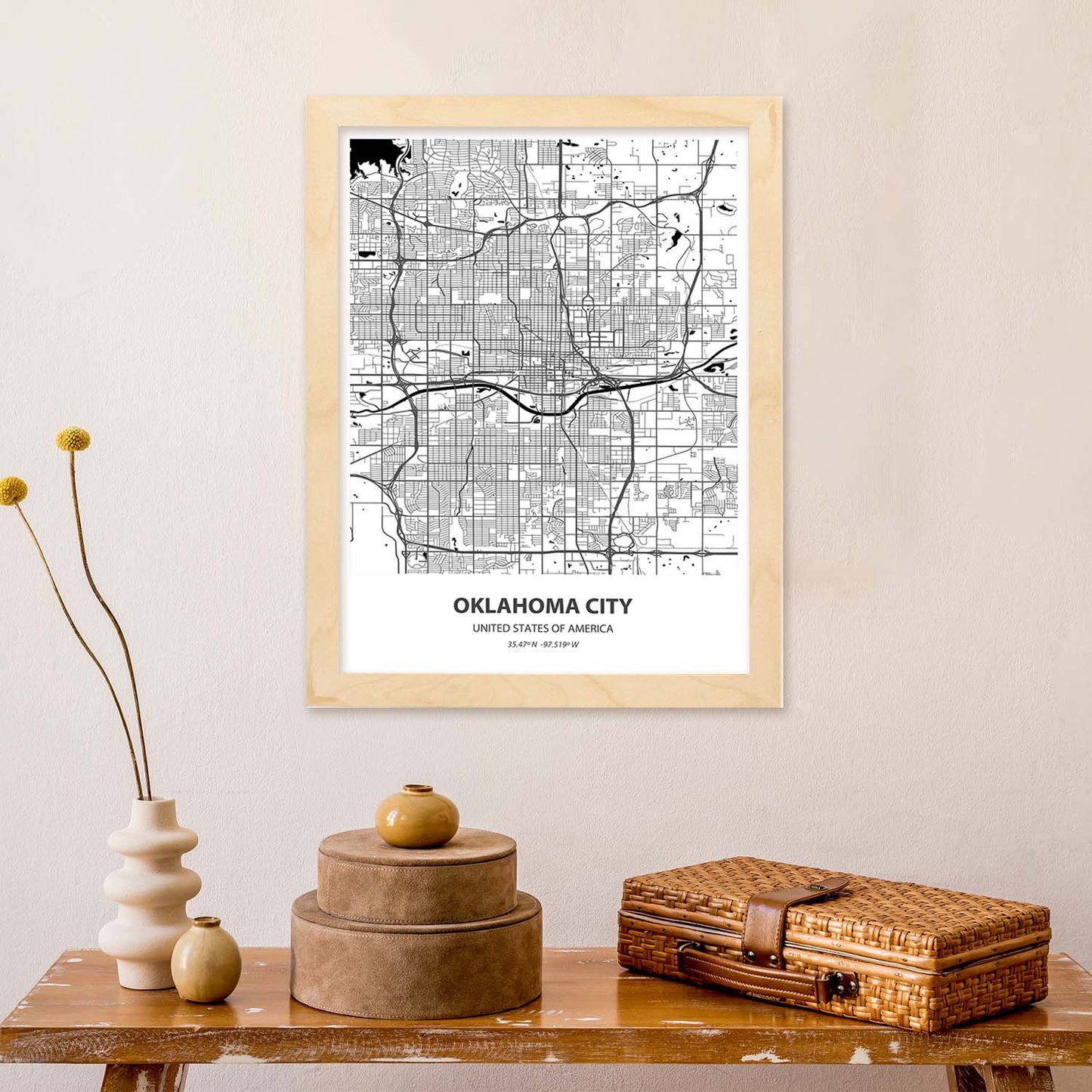 Poster con mapa de Oklahoma City - USA. Láminas de ciudades de Estados Unidos con mares y ríos en color negro.-Artwork-Nacnic-Nacnic Estudio SL