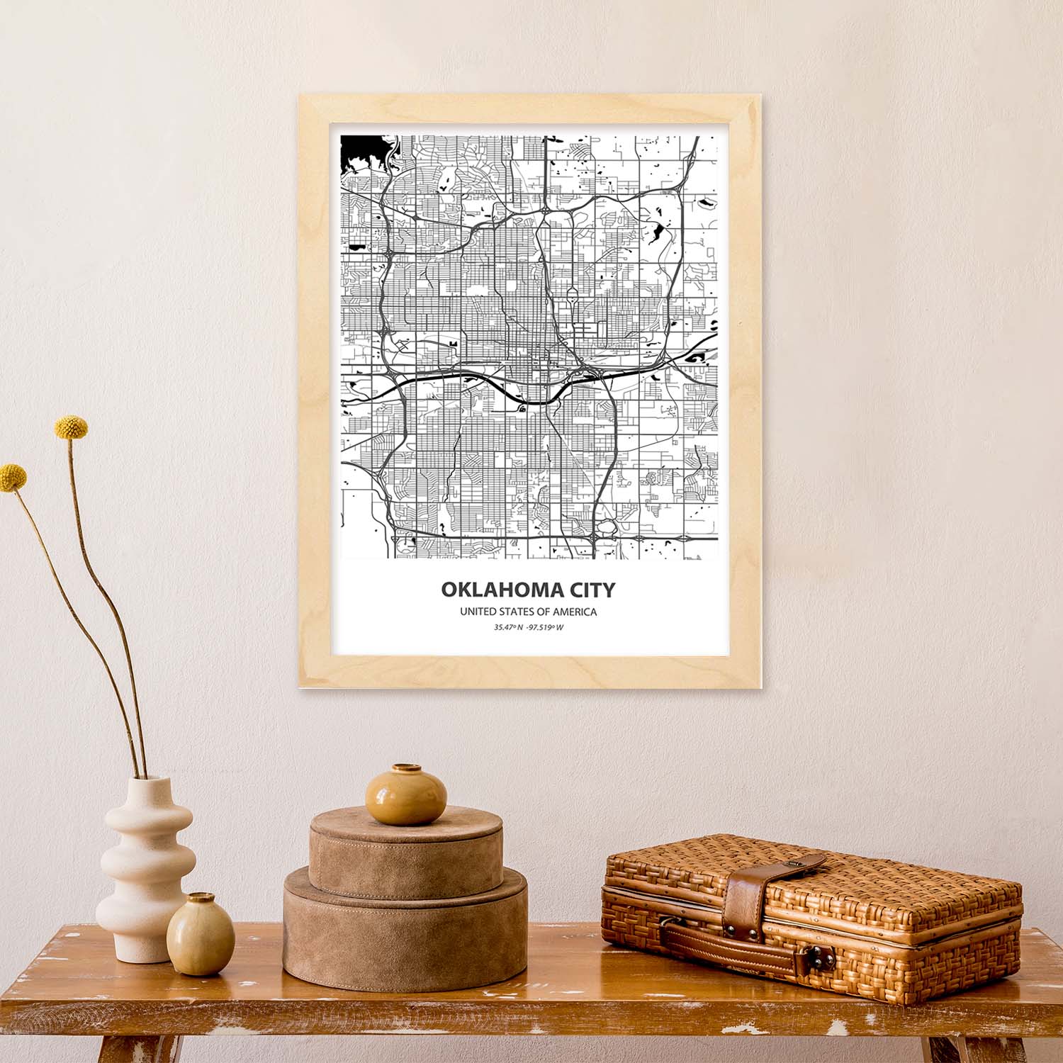 Poster con mapa de Oklahoma City - USA. Láminas de ciudades de Estados Unidos con mares y ríos en color negro.-Artwork-Nacnic-Nacnic Estudio SL