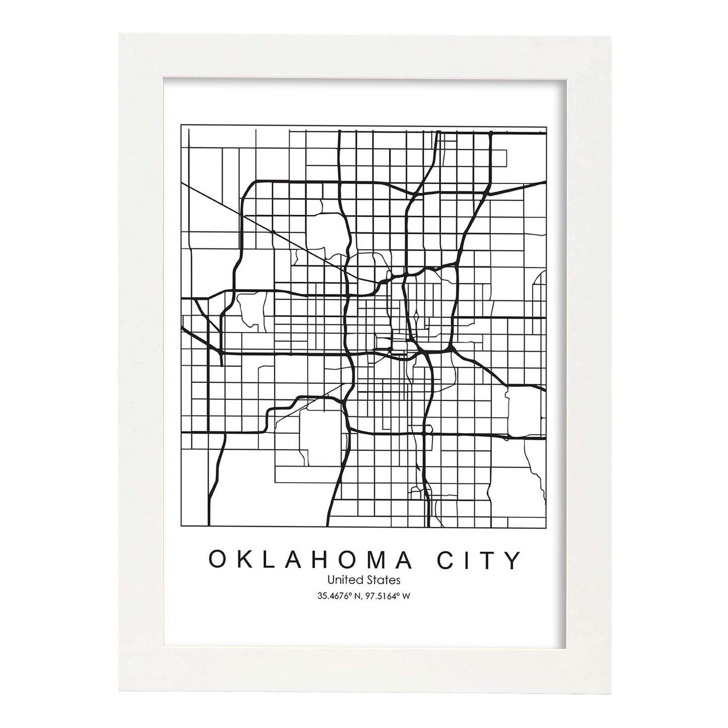 Poster con mapa de Oklahoma. Lámina de Estados Unidos, con imágenes de mapas y carreteras-Artwork-Nacnic-A3-Marco Blanco-Nacnic Estudio SL