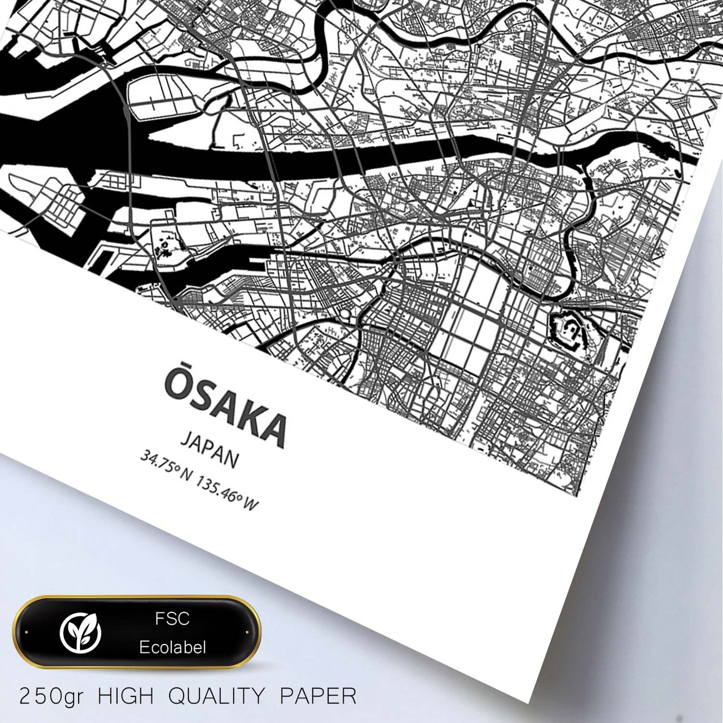Poster con mapa de Osaka - Japon. Láminas de ciudades de Asia con mares y ríos en color negro.-Artwork-Nacnic-Nacnic Estudio SL
