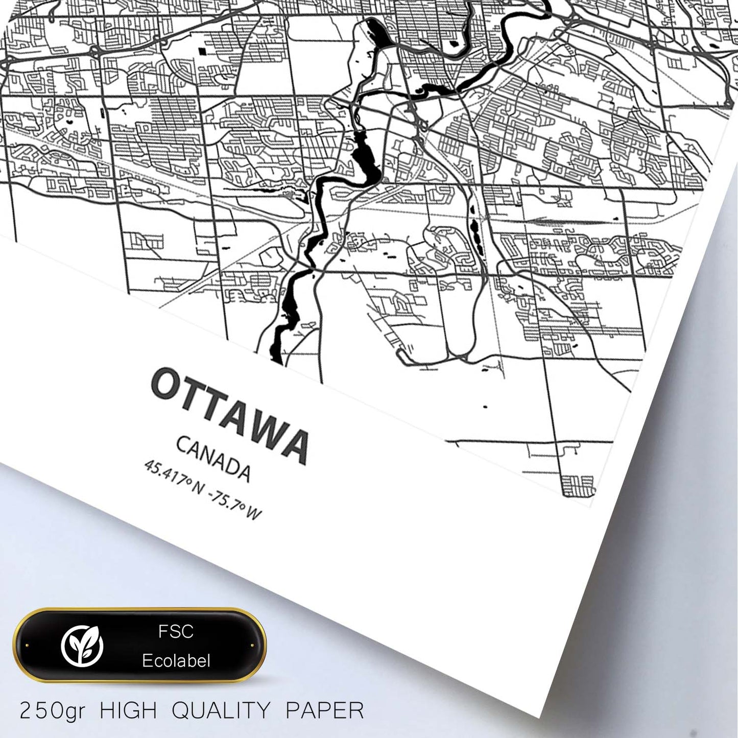 Poster con mapa de Ottawa - Canada. Láminas de ciudades de Canada con mares y ríos en color negro.-Artwork-Nacnic-Nacnic Estudio SL