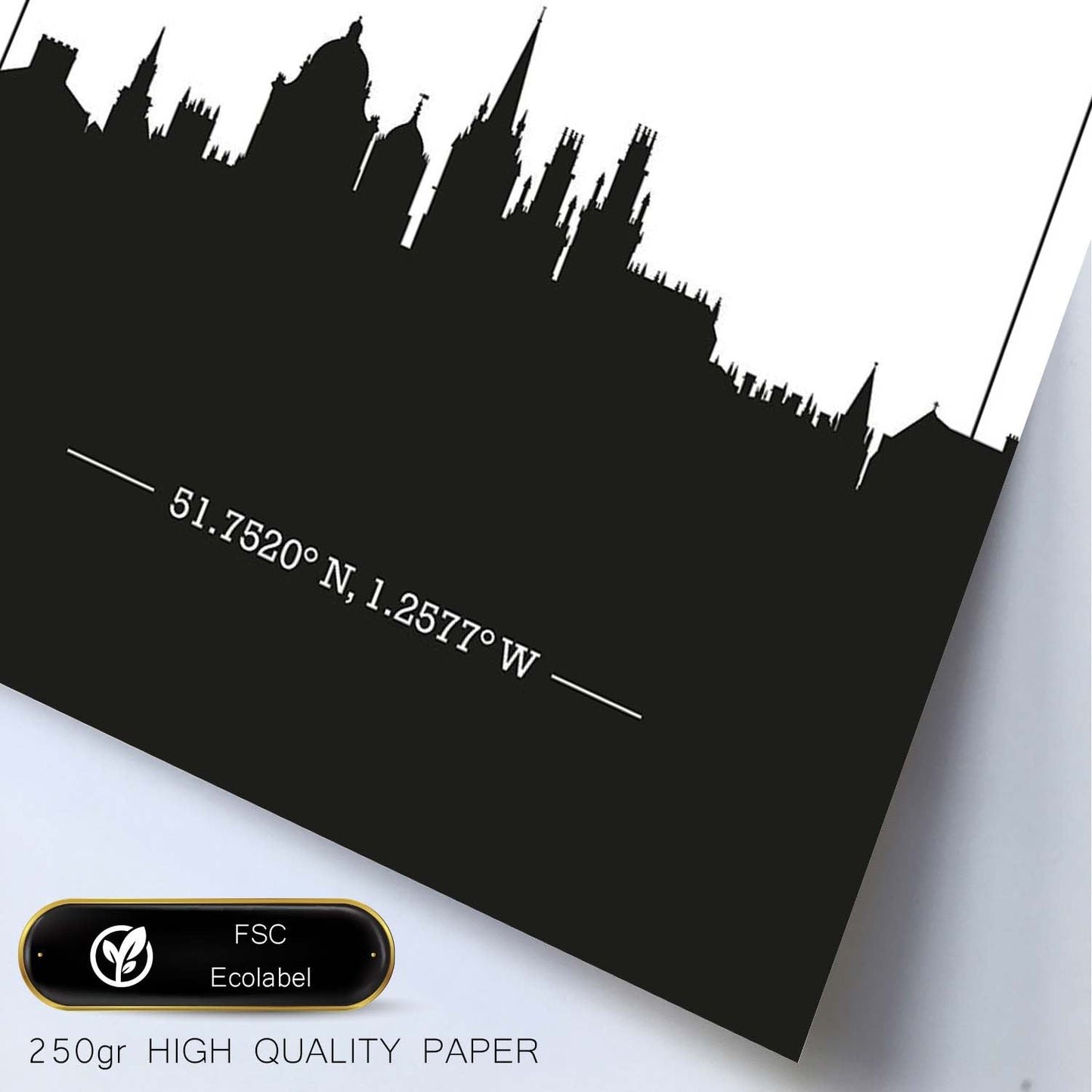Poster con mapa de Oxford - Inglaterra. Láminas con Skyline de ciudades de Inglaterra e Irlanda con sombra negra.-Artwork-Nacnic-Nacnic Estudio SL