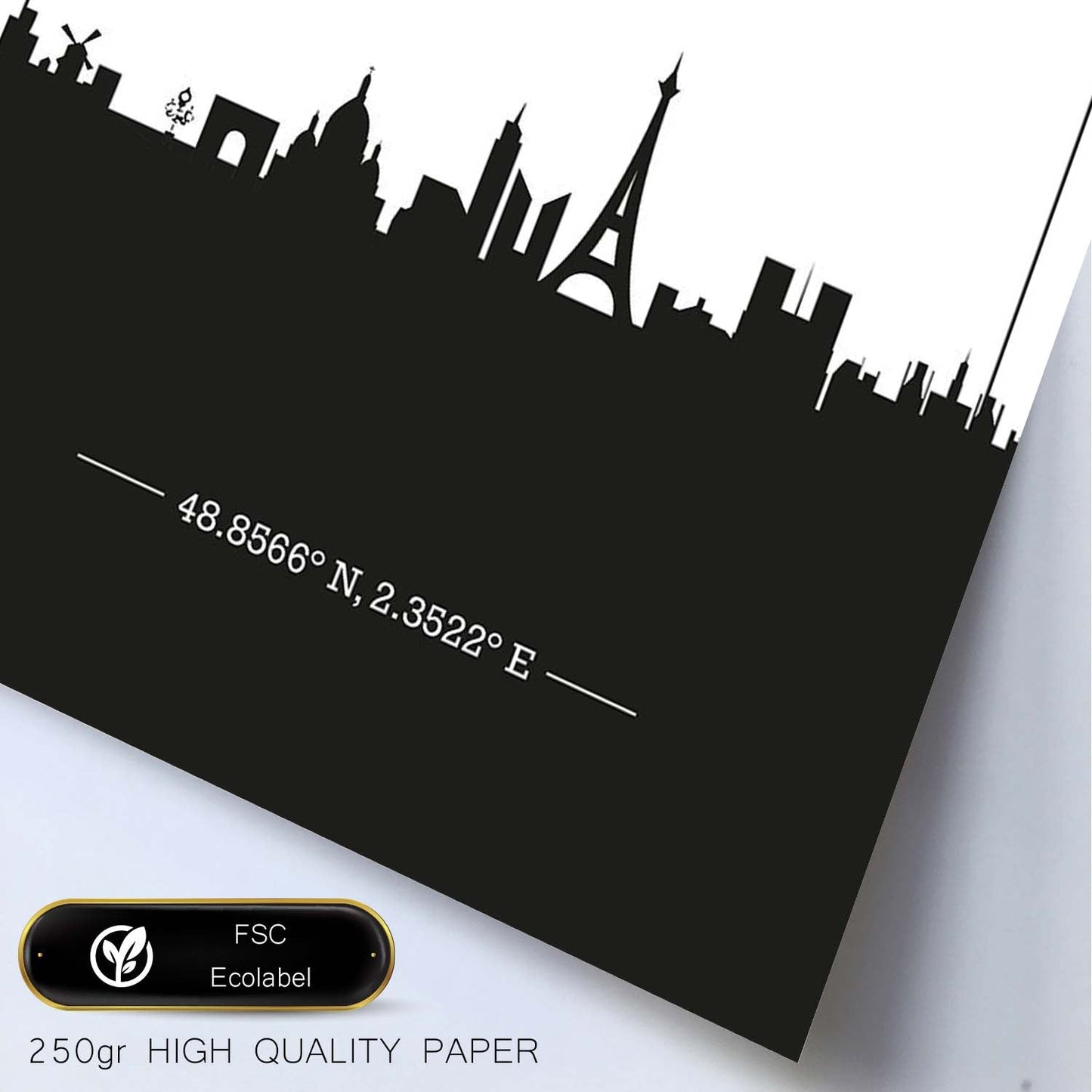 Poster con mapa de Paris - Francia. Láminas con Skyline de ciudades de Francia con sombra negra.-Artwork-Nacnic-Nacnic Estudio SL