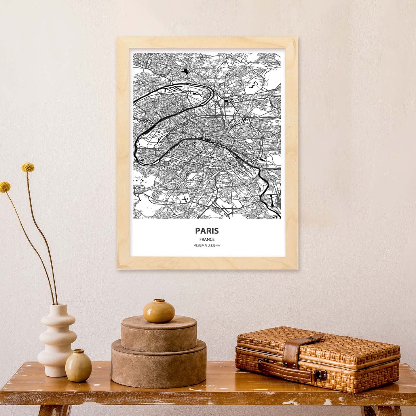 Poster con mapa de Paris - Francia. Láminas de ciudades de Francia con mares y ríos en color negro.-Artwork-Nacnic-Nacnic Estudio SL