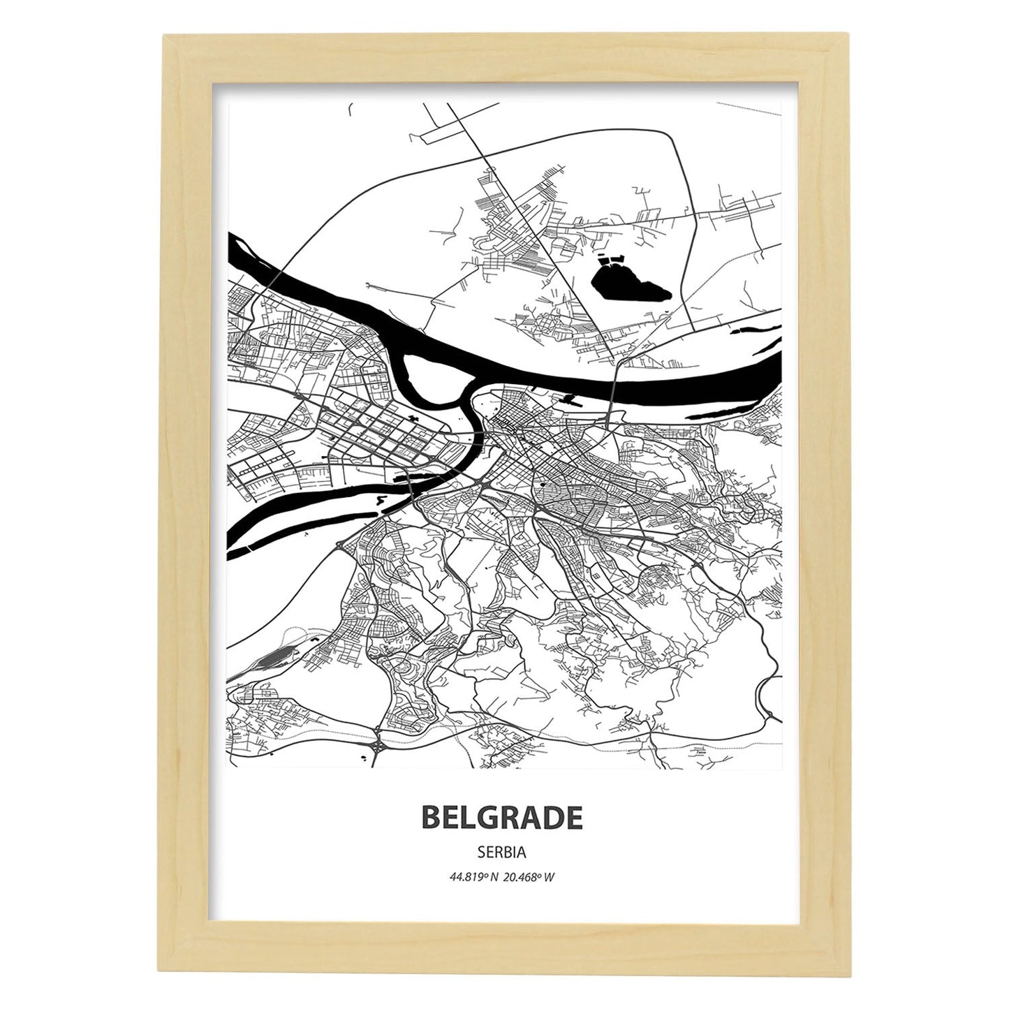 Poster con mapa de Pierre - USA. Láminas de ciudades de Estados Unidos con mares y ríos en color negro.-Artwork-Nacnic-A4-Marco Madera clara-Nacnic Estudio SL