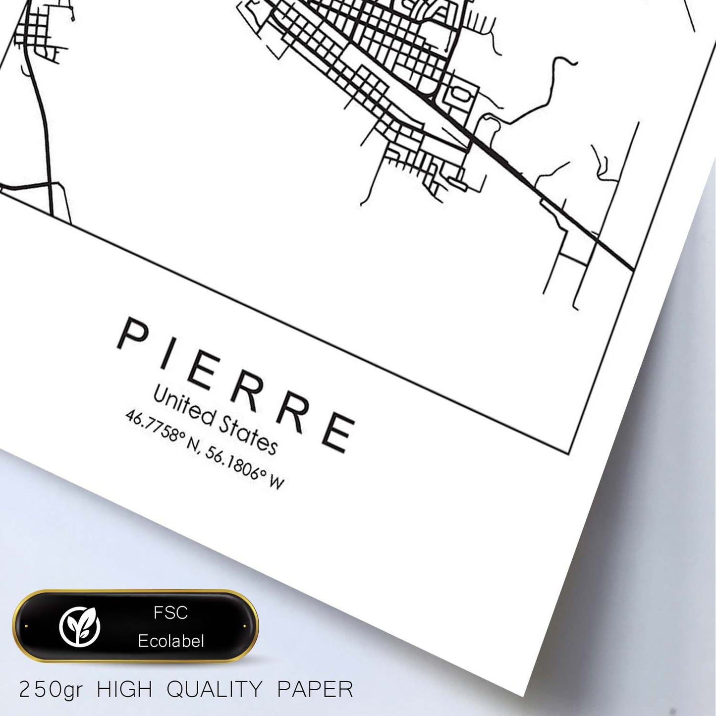 Poster con mapa de Pierre. Lámina de Estados Unidos, con imágenes de mapas y carreteras-Artwork-Nacnic-Nacnic Estudio SL