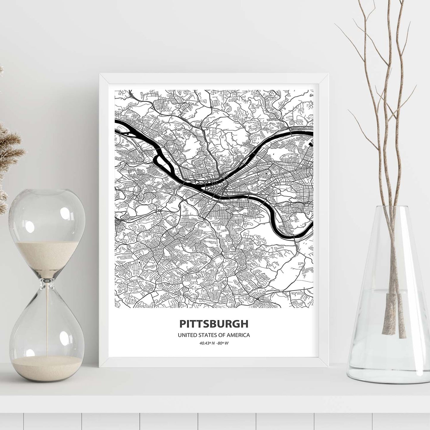 Poster con mapa de Pittsburgh - USA. Láminas de ciudades de Estados Unidos con mares y ríos en color negro.-Artwork-Nacnic-Nacnic Estudio SL