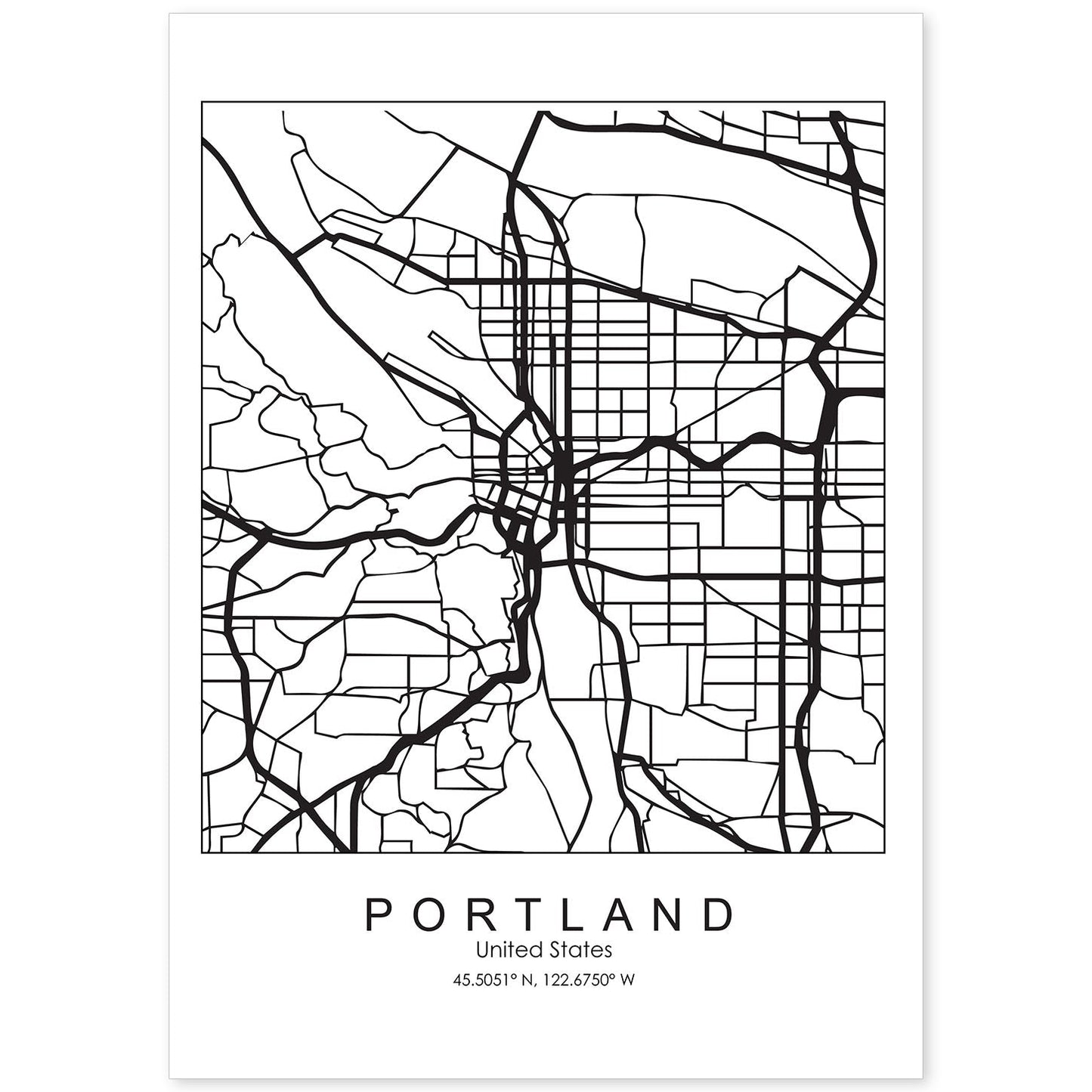 Poster con mapa de Portland. Lámina de Estados Unidos, con imágenes de mapas y carreteras-Artwork-Nacnic-A4-Sin marco-Nacnic Estudio SL