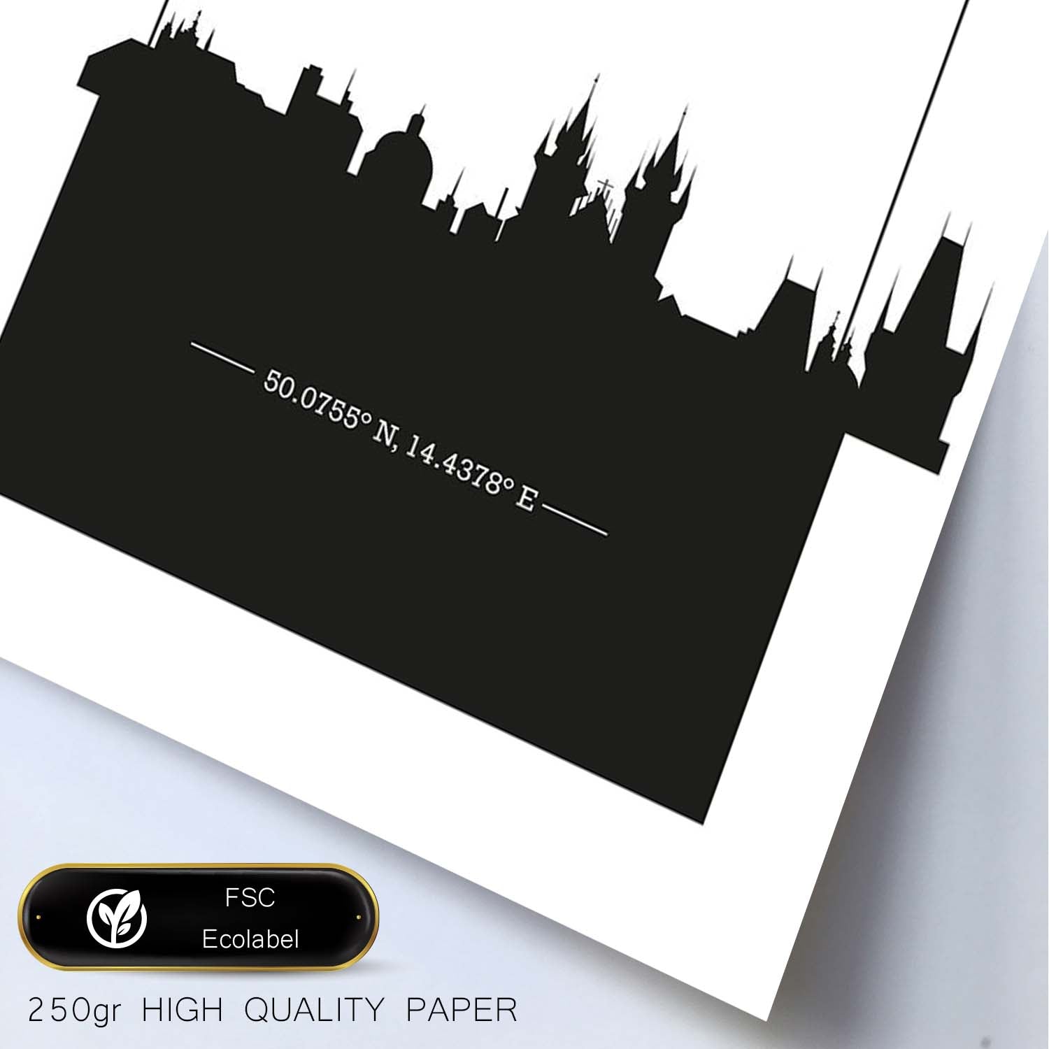 Poster con mapa de Prague - Republica Checa. Láminas con Skyline de ciudades de Europa con sombra negra.-Artwork-Nacnic-Nacnic Estudio SL