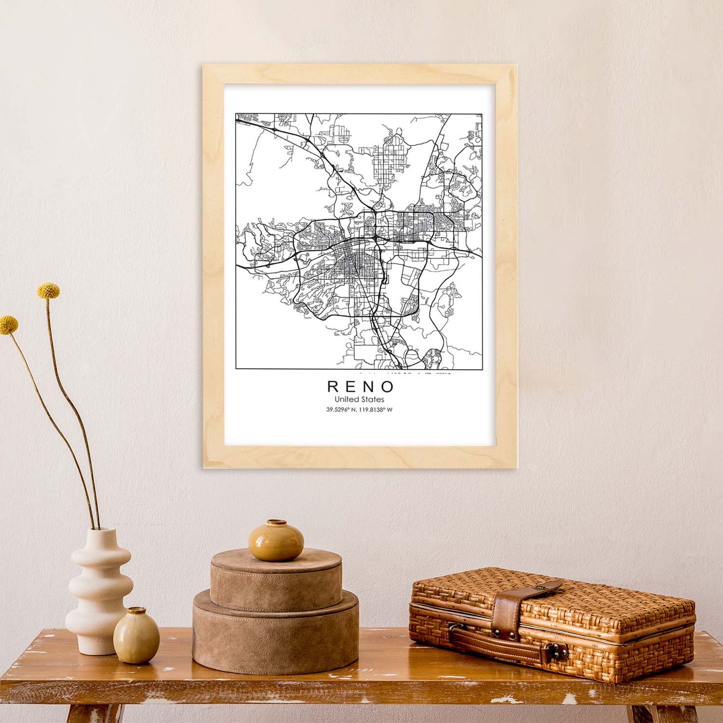 Poster con mapa de Reno. Lámina de Estados Unidos, con imágenes de mapas y carreteras-Artwork-Nacnic-Nacnic Estudio SL