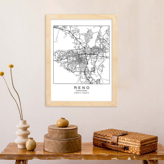 Poster con mapa de Reno. Lámina de Estados Unidos, con imágenes de mapas y carreteras-Artwork-Nacnic-Nacnic Estudio SL