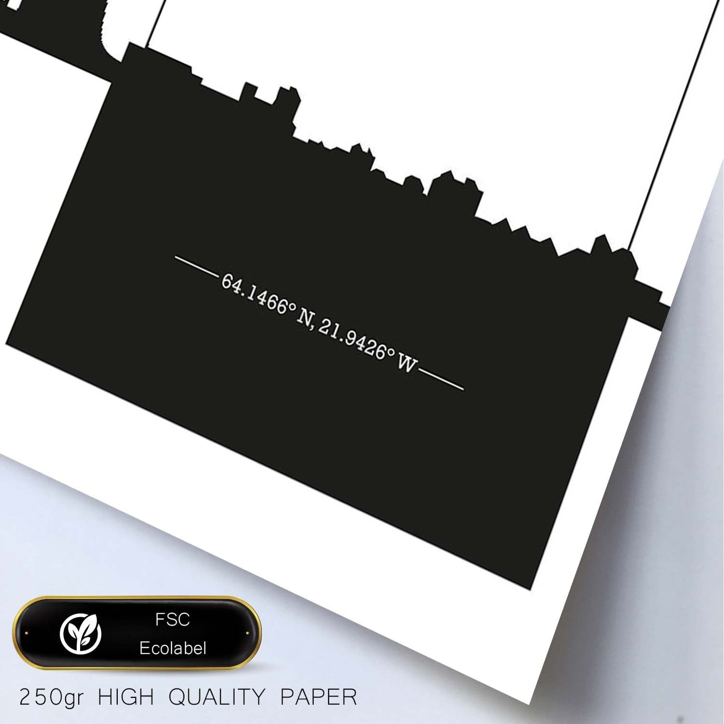 Poster con mapa de Reykjavik - Islandia. Láminas con Skyline de ciudades del norte de Europa con sombra negra.-Artwork-Nacnic-Nacnic Estudio SL