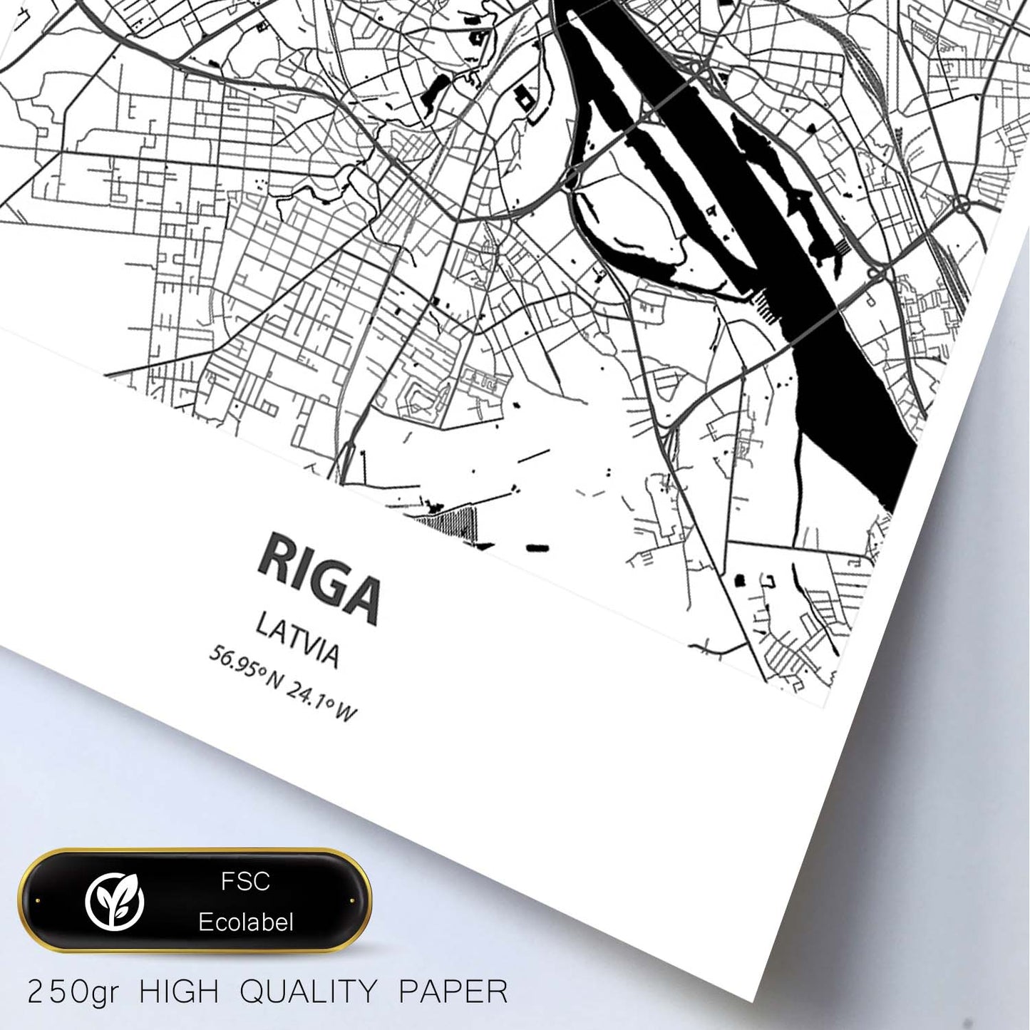 Poster con mapa de Riga - Latvia. Láminas de ciudades de Europa con mares y ríos en color negro.-Artwork-Nacnic-Nacnic Estudio SL