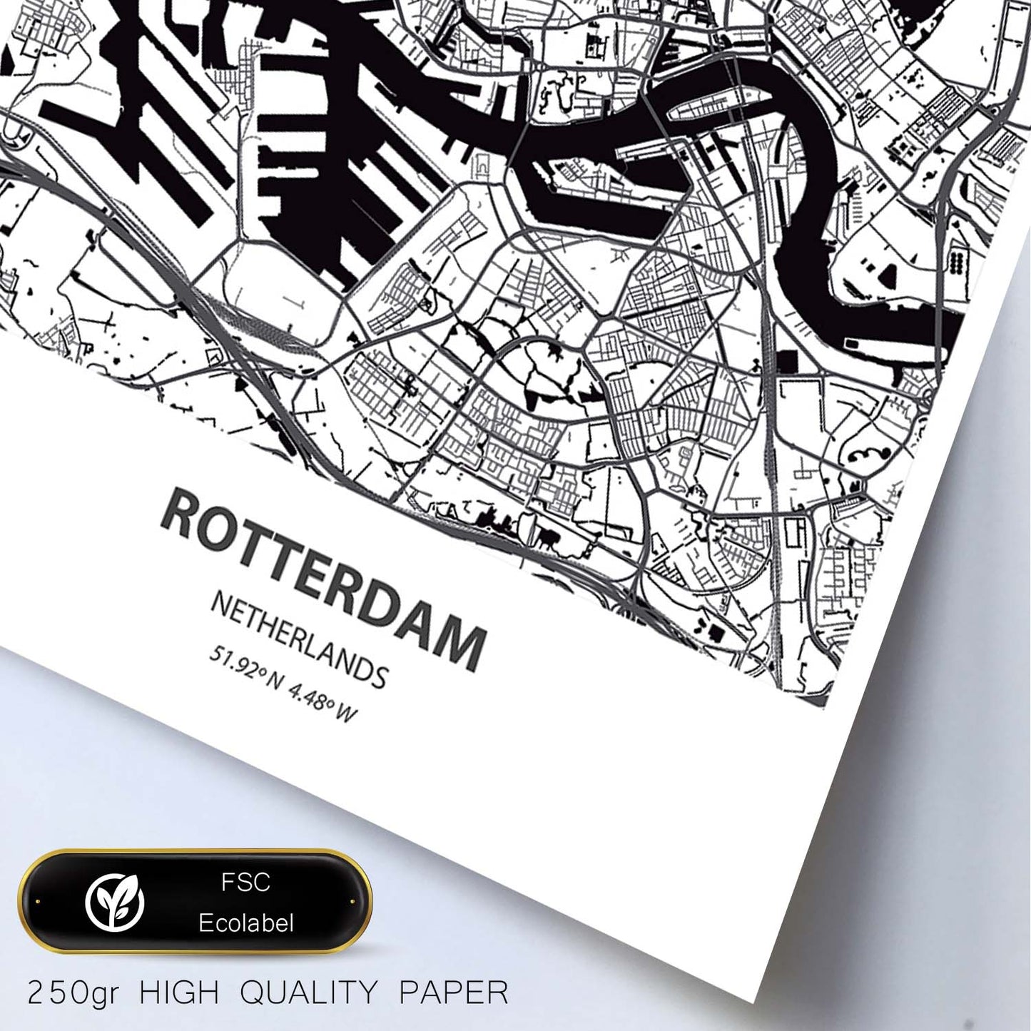 Poster con mapa de Rotterdam - Holanda. Láminas de ciudades de Holanda y Bélgica con mares y ríos en color negro.-Artwork-Nacnic-Nacnic Estudio SL