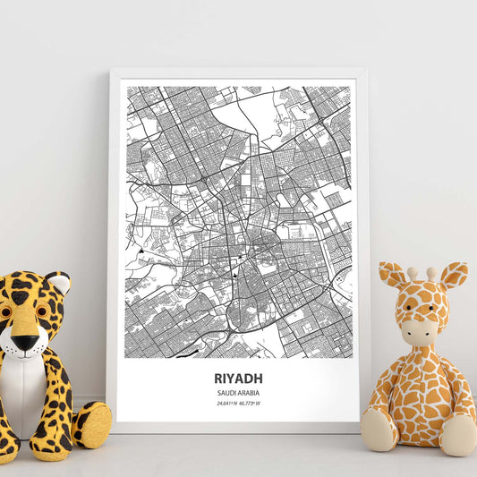 Poster con mapa de Ryadh - Arabia Saudi. Láminas de ciudades de Oriente Medio con mares y ríos en color negro.-Artwork-Nacnic-Nacnic Estudio SL