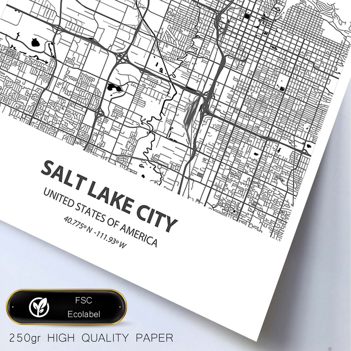 Poster con mapa de Salt Lake City - USA. Láminas de ciudades de Estados Unidos con mares y ríos en color negro.-Artwork-Nacnic-Nacnic Estudio SL