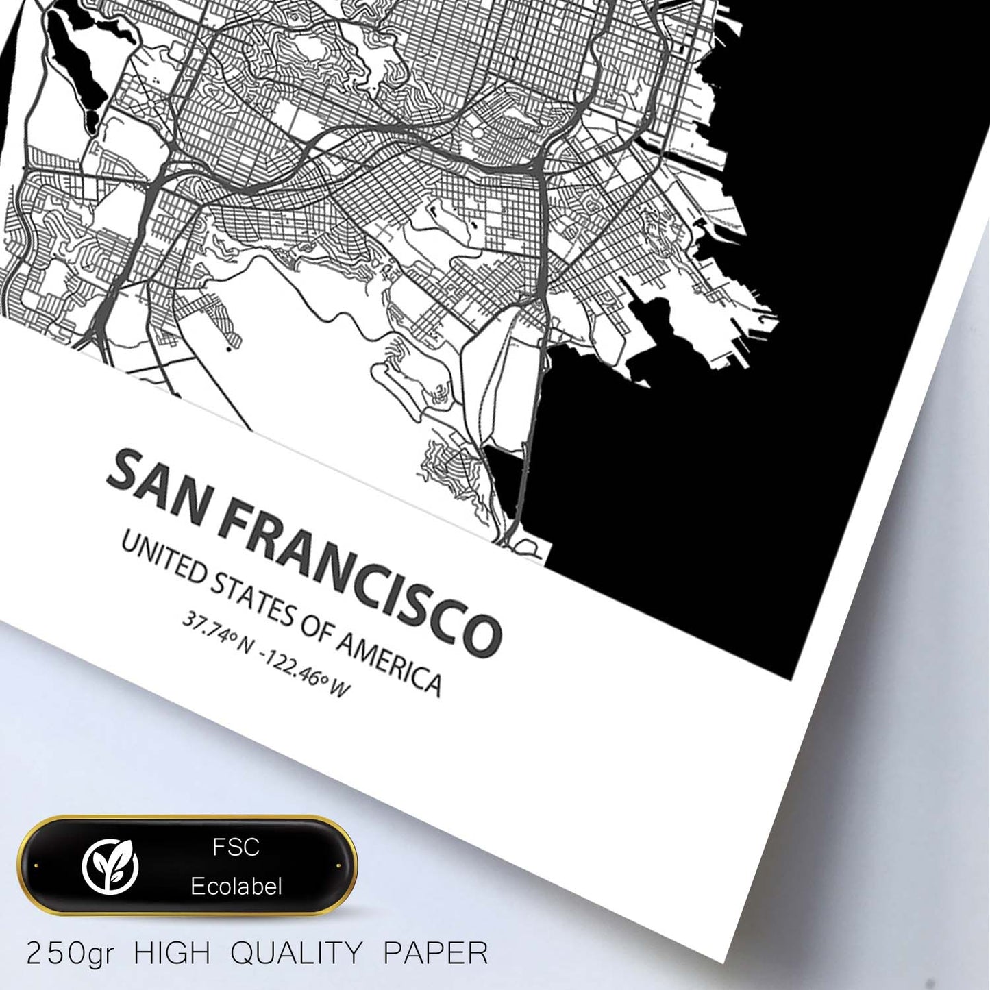 Poster con mapa de San Francisco - USA. Láminas de ciudades de Estados Unidos con mares y ríos en color negro.-Artwork-Nacnic-Nacnic Estudio SL