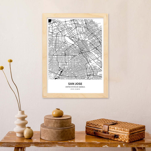 Poster con mapa de San Jose - USA. Láminas de ciudades de Estados Unidos con mares y ríos en color negro.-Artwork-Nacnic-Nacnic Estudio SL