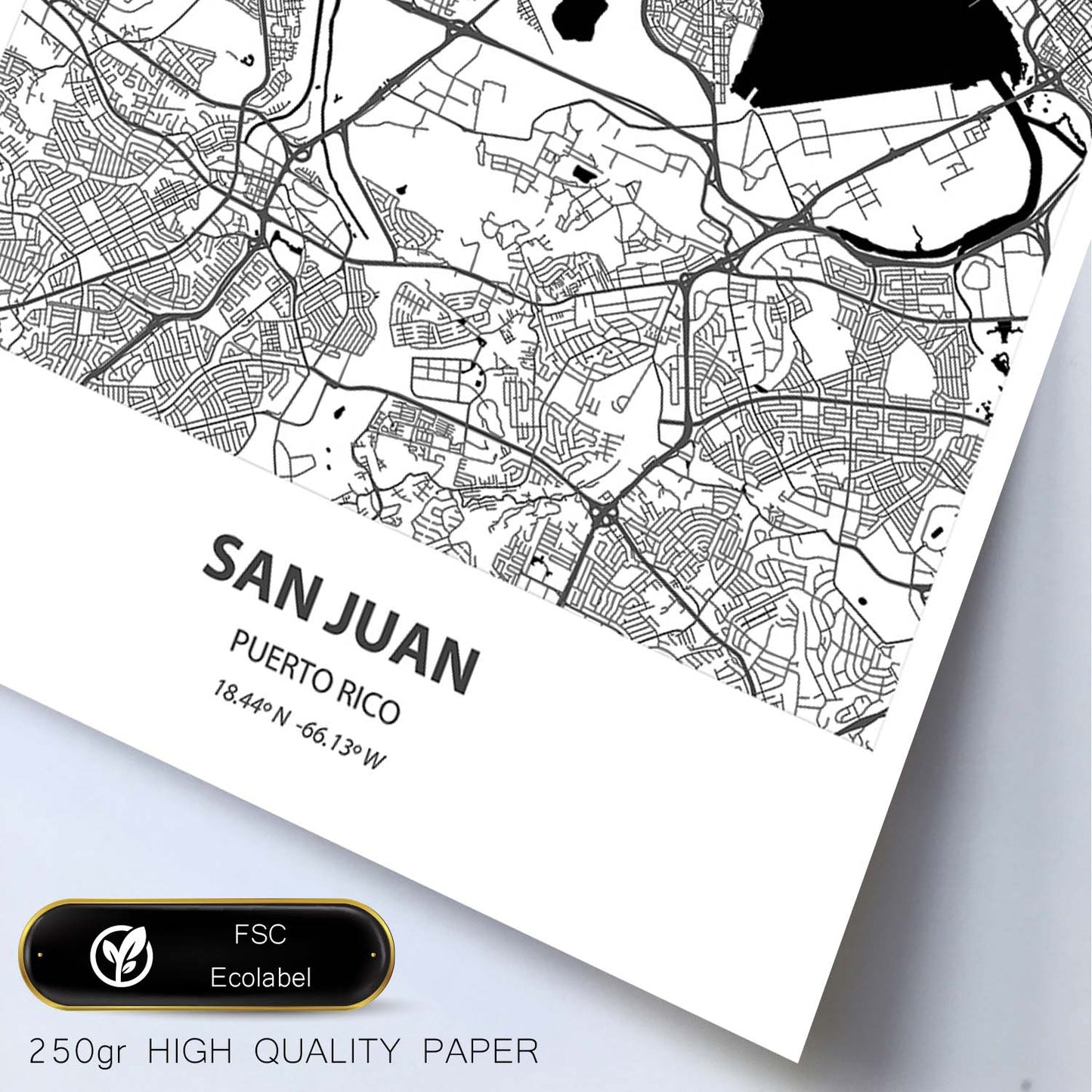 Poster con mapa de San Juan - Puerto Rico. Láminas de ciudades de Latinoamérica con mares y ríos en color negro.-Artwork-Nacnic-Nacnic Estudio SL