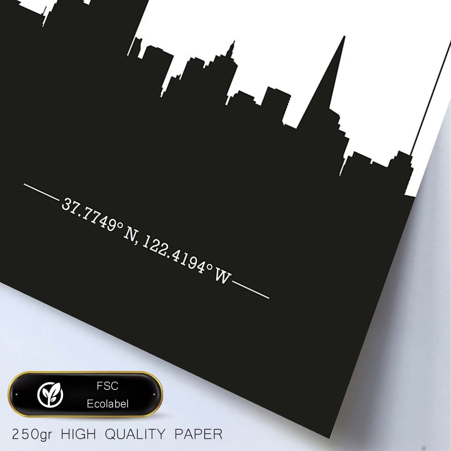Poster con mapa de Sanfrancisco - USA. Láminas con Skyline de ciudades de Estados Unidos, Canada, Mexico con sombra negra.-Artwork-Nacnic-Nacnic Estudio SL