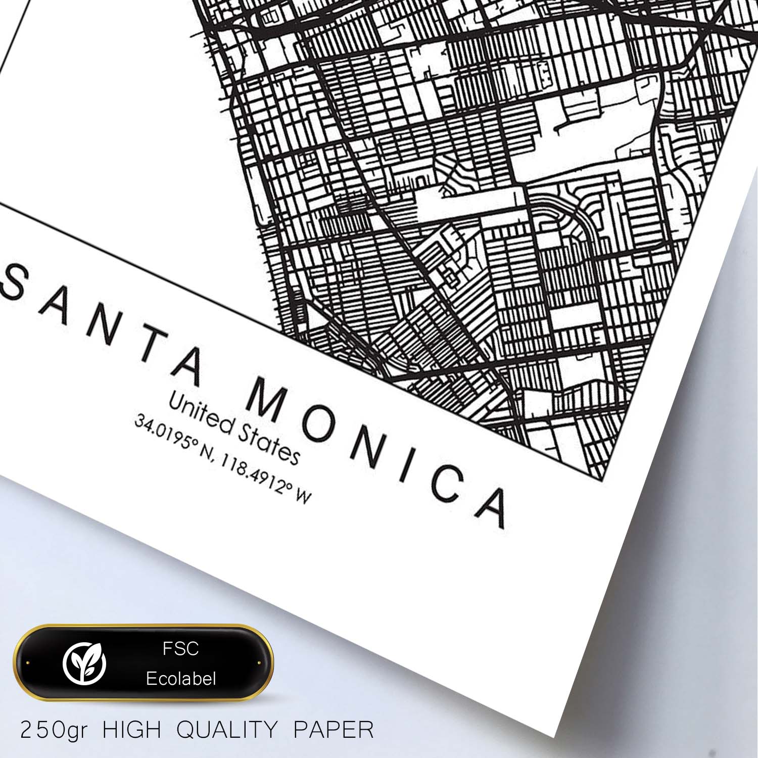 Poster con mapa de Santa Monica. Lámina de Estados Unidos, con imágenes de mapas y carreteras-Artwork-Nacnic-Nacnic Estudio SL