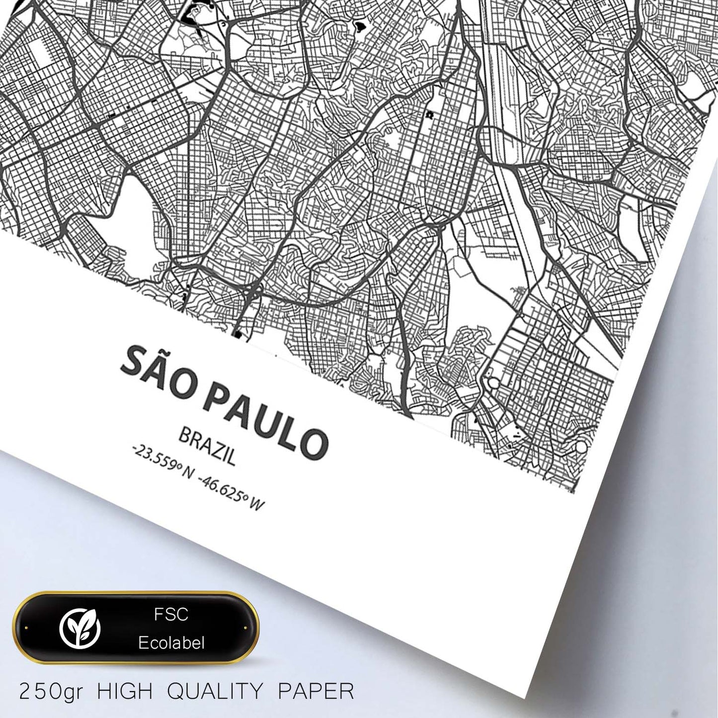 Poster con mapa de Sao Paulo - Brazil. Láminas de ciudades de Latinoamérica con mares y ríos en color negro.-Artwork-Nacnic-Nacnic Estudio SL