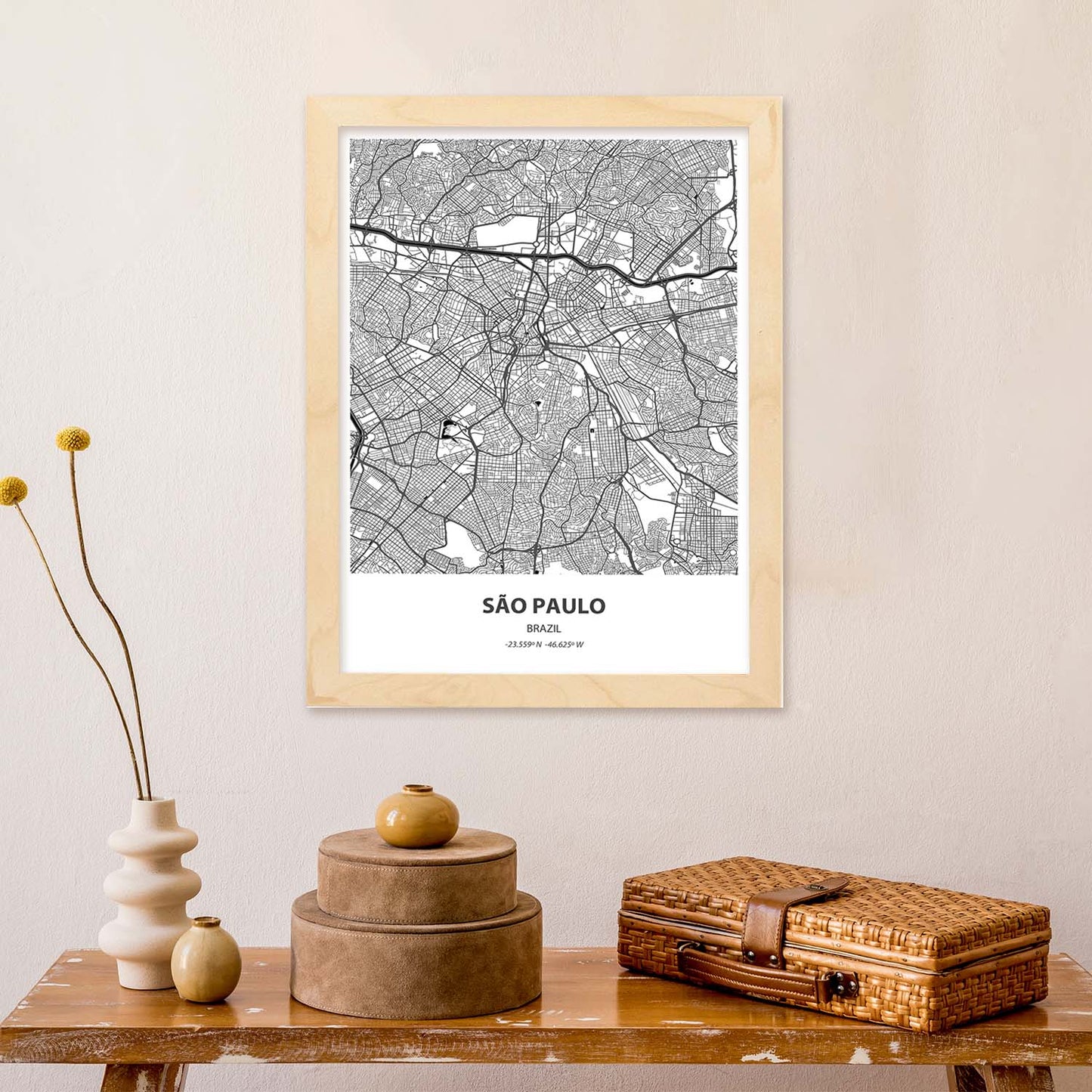 Poster con mapa de Sao Paulo - Brazil. Láminas de ciudades de Latinoamérica con mares y ríos en color negro.-Artwork-Nacnic-Nacnic Estudio SL